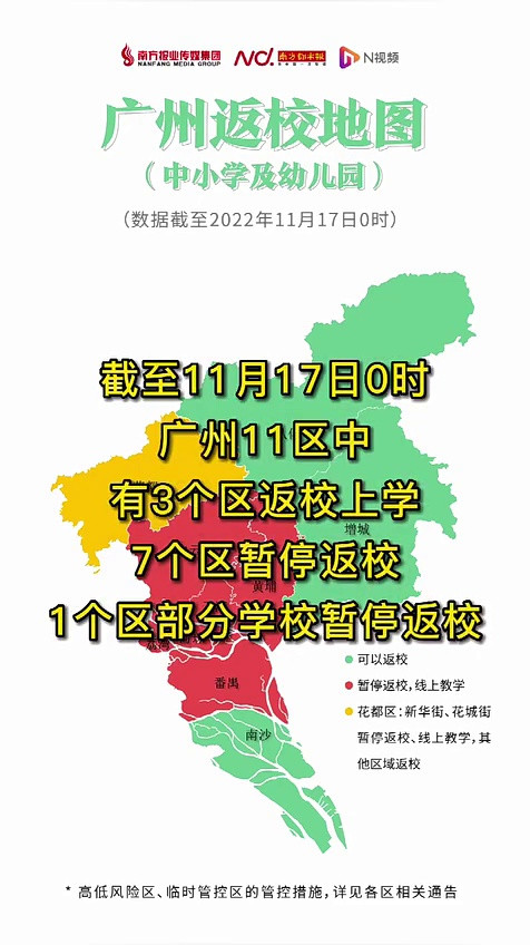 广州返校地图: 7个区暂缓线下教学, 番禺区已有返校时间表